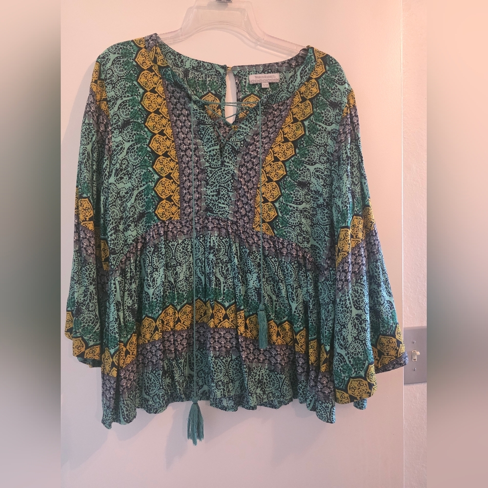 Bohemian Green and Yellow Women's Top